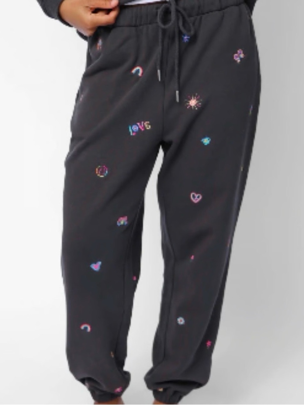 Natural Life Fave Little Things Embroidered Charcoal Doodle Joggers Small